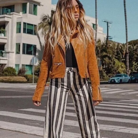 Lulus Womens Suede with Love Tan Suede Moto Jacket Coat Large - Picture 5 of 5